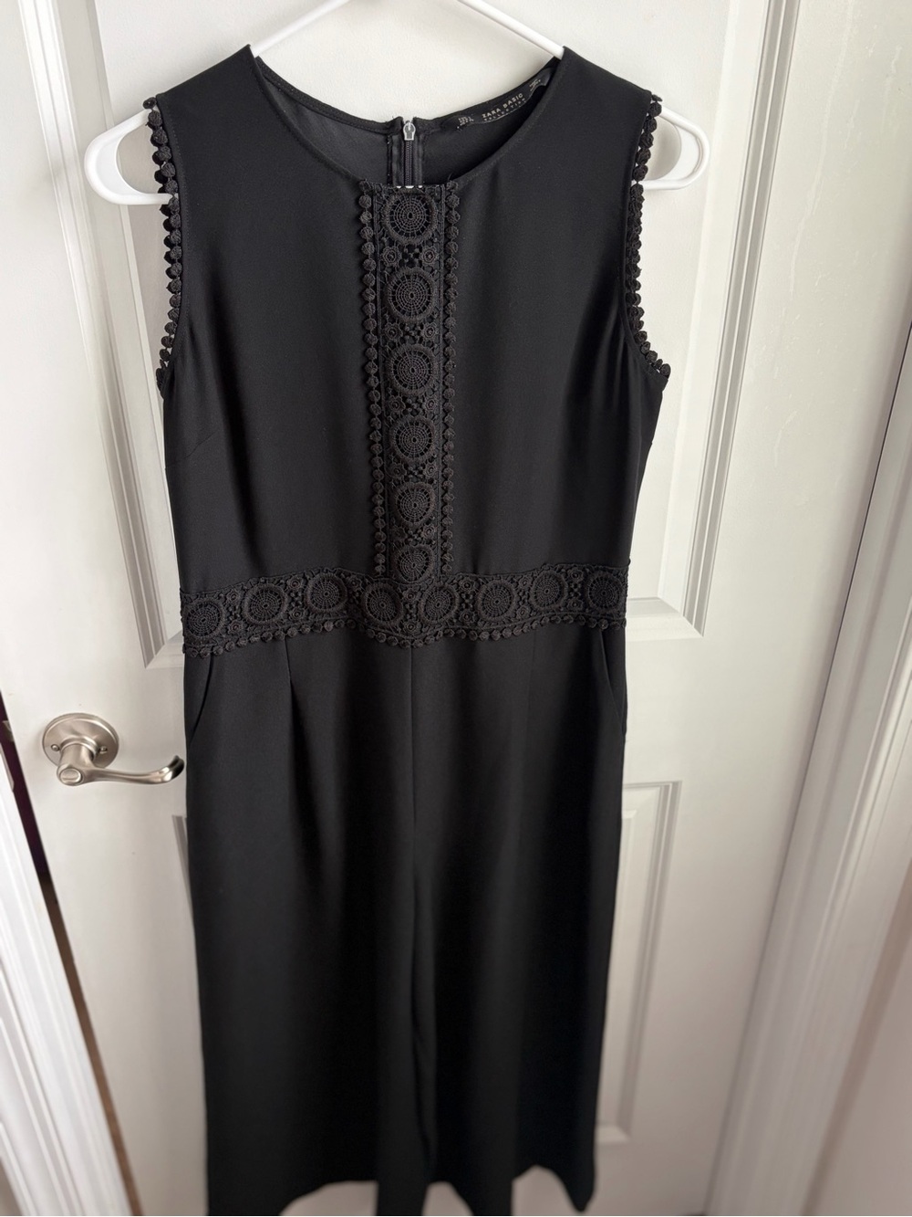 Zara Black Sleeveless Jumpsuit with Crochet Trim